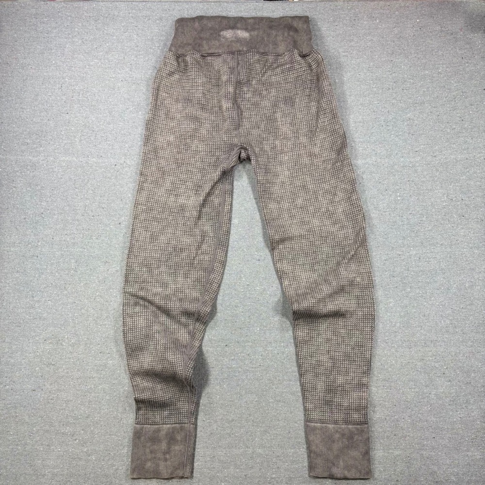 Pink Active Joggers Womens Medium Brown Waffle Knit Acid Wash Leggings - Picture 2 of 4